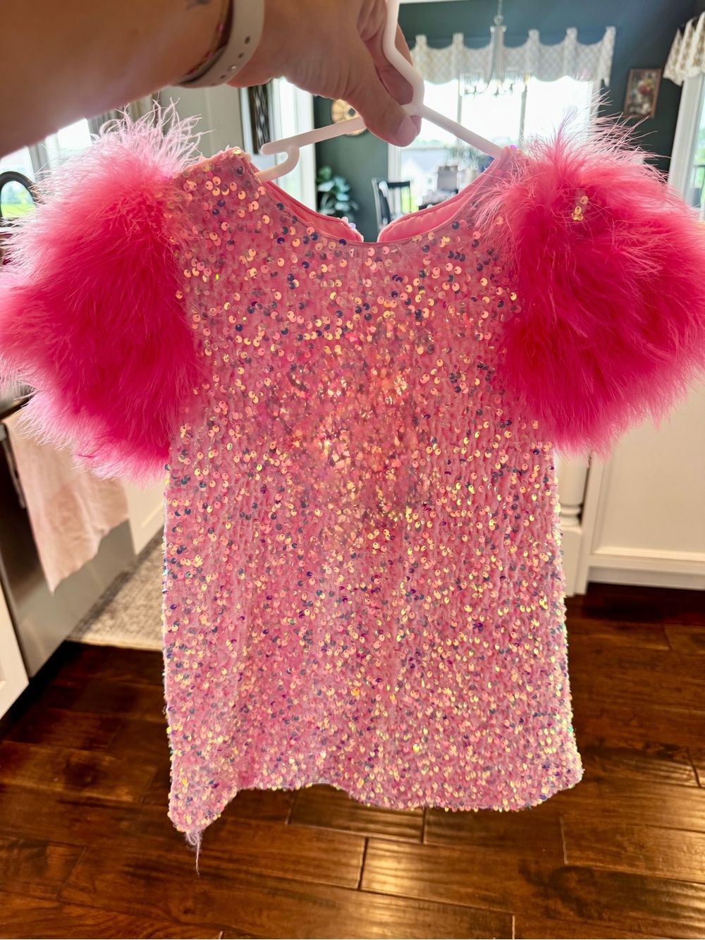 Pink Sequin Puff-Sleeve Girls dress